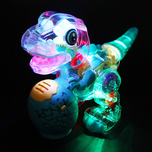 Internet celebrity's same electric transparent gear dinosaur music light universal walking children's swing walking toy