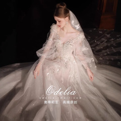 odelia2025新款《花笺》法式轻婚纱小礼服裙新娘迎宾出门纱小个子