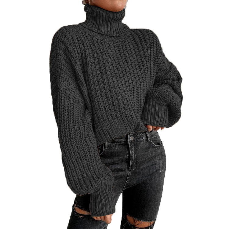 Nuevo Otoño e Invierno transfronterizo Amazon transfronterizo Comercio exterior moda fuera del hombro manga larga de punto jersey suelto suéter de cuello alto para mujeres