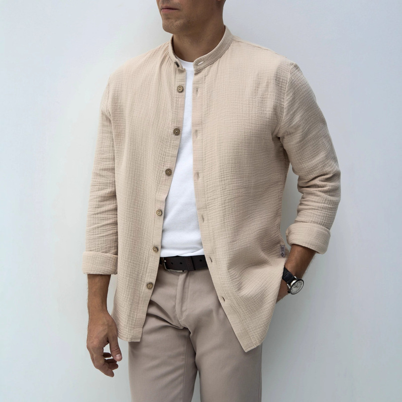 (in Stock) Cross-Border European and American Autum Casual Men's Hot-Selling New Henry Cardigan Pure Cotton Shirt