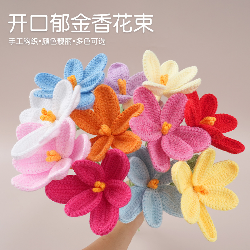 Open-Tulip Artificial Flower Macaron Color Home Decoration Crochet Flower Wedding Handmade Yarn Flower