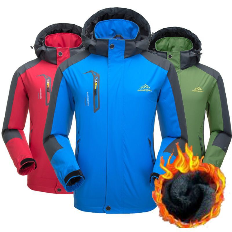 Men's Fleece-Lined Outdoor Couple's Autumn and Winter Warm Thickened Rainproof Jacket for Middle-Aged and Elderly Women, Plus-Size Cotton Coat