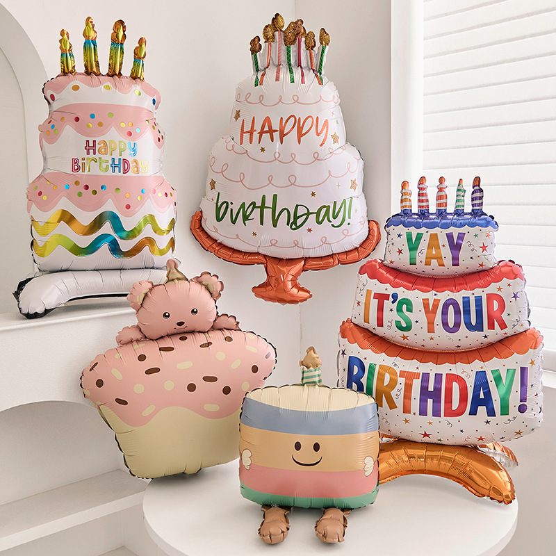 Birthday Cake Cartoon Aluminum Film Stereo Balloon Decoration Boy Girl Birthday Atmosphere Props Photo Arrangement Supplies