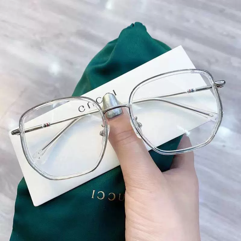 Xiaohongshu Зеленый ультралегкий — визуально Нетерпеливый Рамка с линзой и большой лицевой линзой, тонкий и узкий, корейские мужские очки
