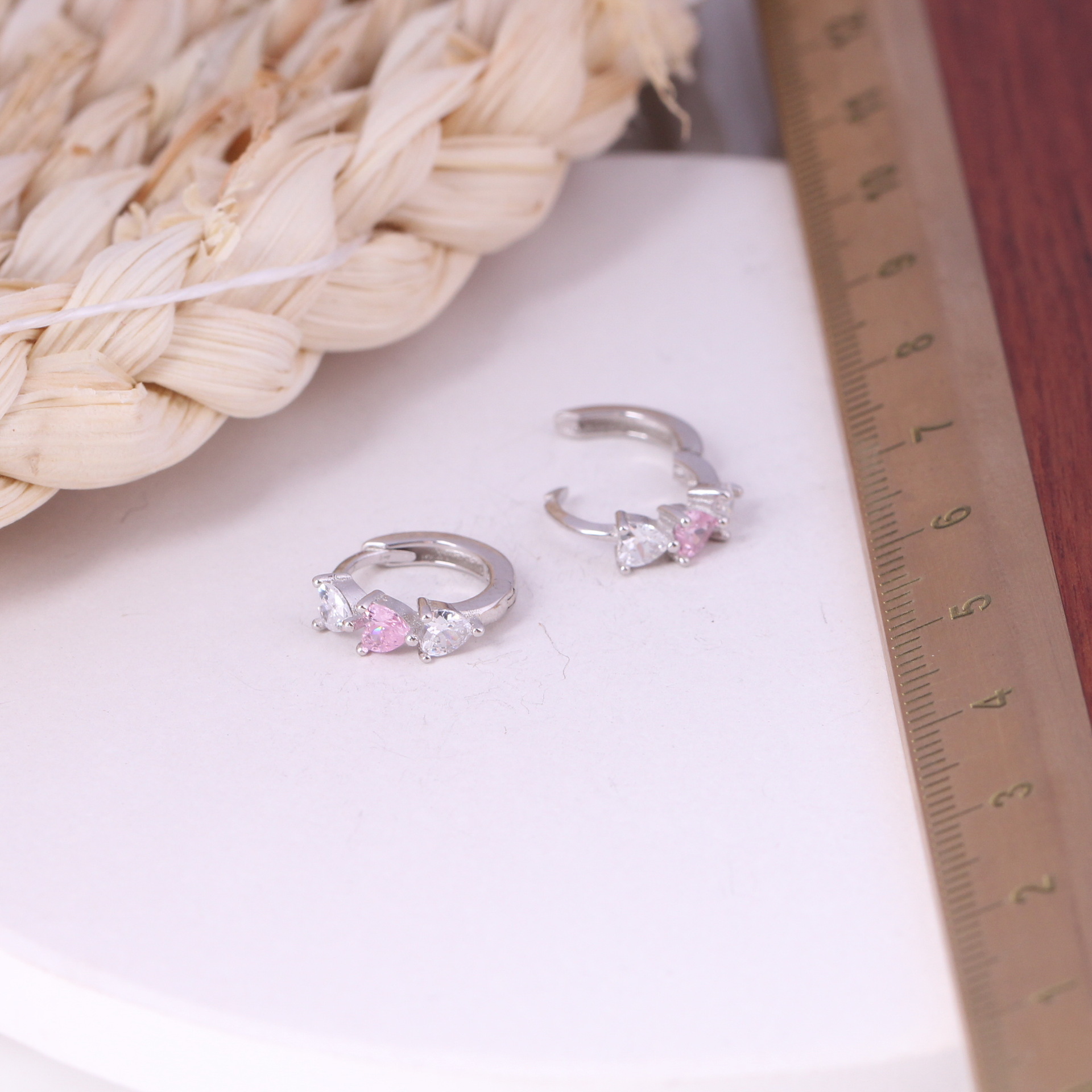 1 Pair Quantity Daily, Shopping Occasion 1 Pair 925 Sterling Silver Zircon Heart Shape Hoop Earrings