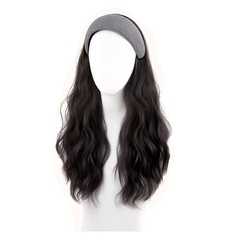 Peruca de cabello con aro de cabello para mujeres Mengling con aro de cabello rizado cubierta de cabello de mitad de cabeza de simulación de cabello con modelado de agua ondulada cubierta de cabeza completa