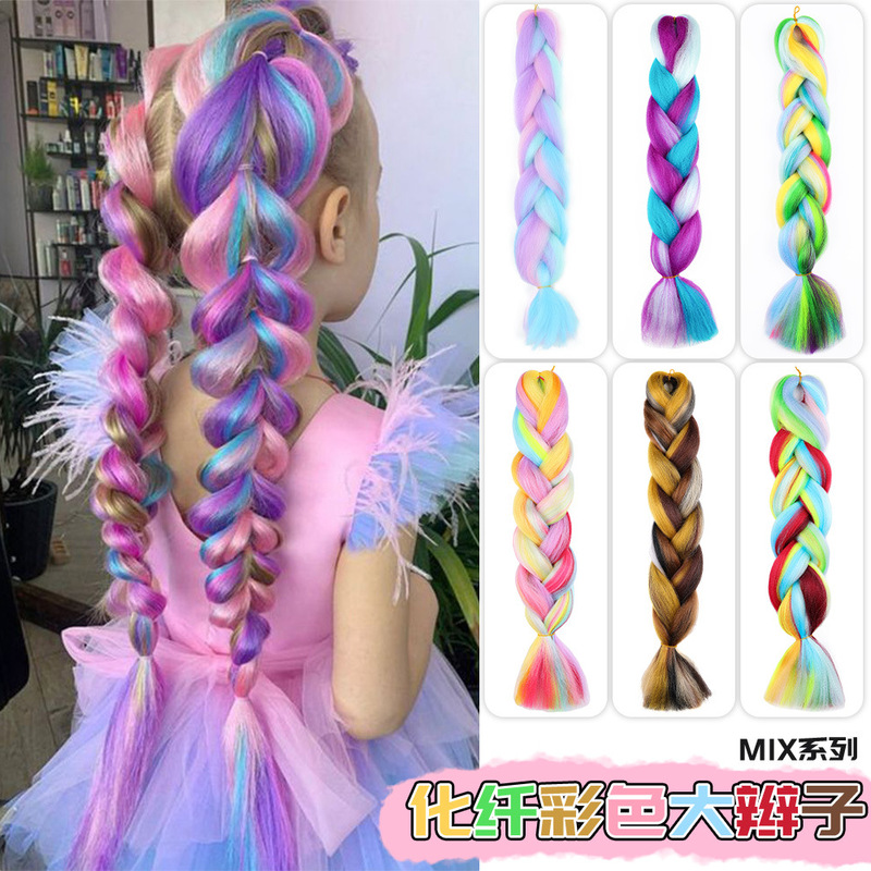 Foreign Trade Colorful High Temperature Silk Large Braid Wig African Crochet Dreadlocks Jumbobraid Chemical Fiber Female Colorful Block Braid