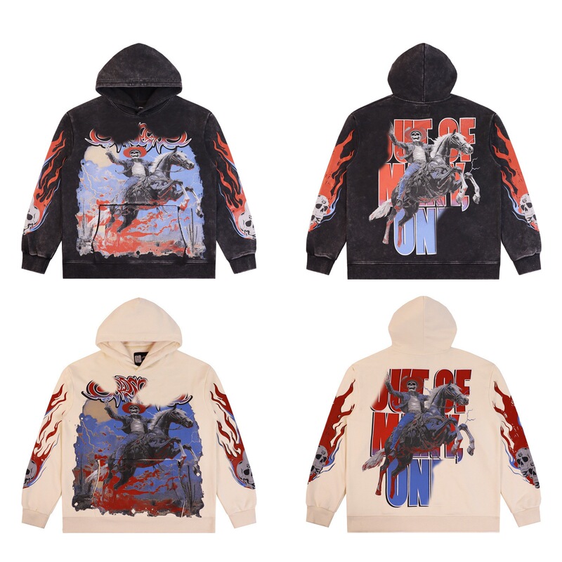 New Autumn and Winter Sweatshirt American Trendy Brand God Washed Skull Knight Print Men's Loose Casual Hoodie