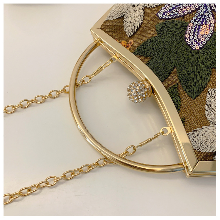 Women's Gender Elegant Style Shell Shape Women's PVC Cloth Printing Flower Elegant Shell Lock Clasp Evening Bag