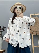 1131 森系卡通印花双层棉纱长袖衬衫 女2025秋装新款宽松显瘦上衣