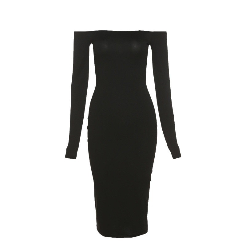 Ropa de mujer europea y americana transfronteriza 2021 otoño nueva correa de hombro sin cuello manga larga SLIM-Fit vaina sexy vestido de mujer image 7