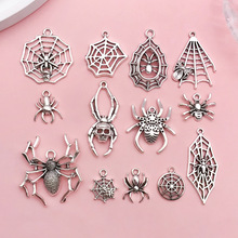 跨境热销藏银万圣节蜘蛛网动物挂件吊坠diy夸张个性耳环项链配件