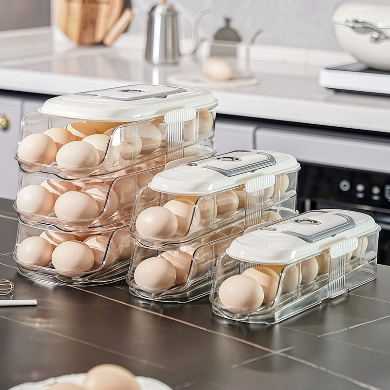 Kitchen Slide-Type Household Food-Grade Refrigerator Side Door Egg Storage Box Multi-Layer Egg Tray with Handle