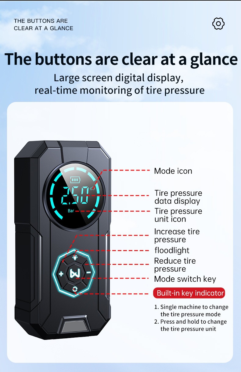 Fast-charging car air pump, wireless portable car-type electric vehicle tire 12v high-power inflator