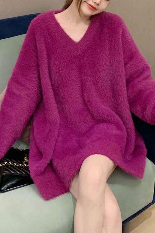 2025秋冬新款韩版宽松显瘦慵懒风大码针织套头外套水貂绒毛衣女潮