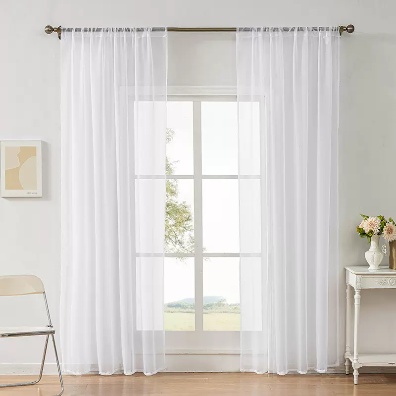 TEMU成品代发 外贸跨境纯色特丽纶窗帘纱帘半遮光窗纱工厂批发