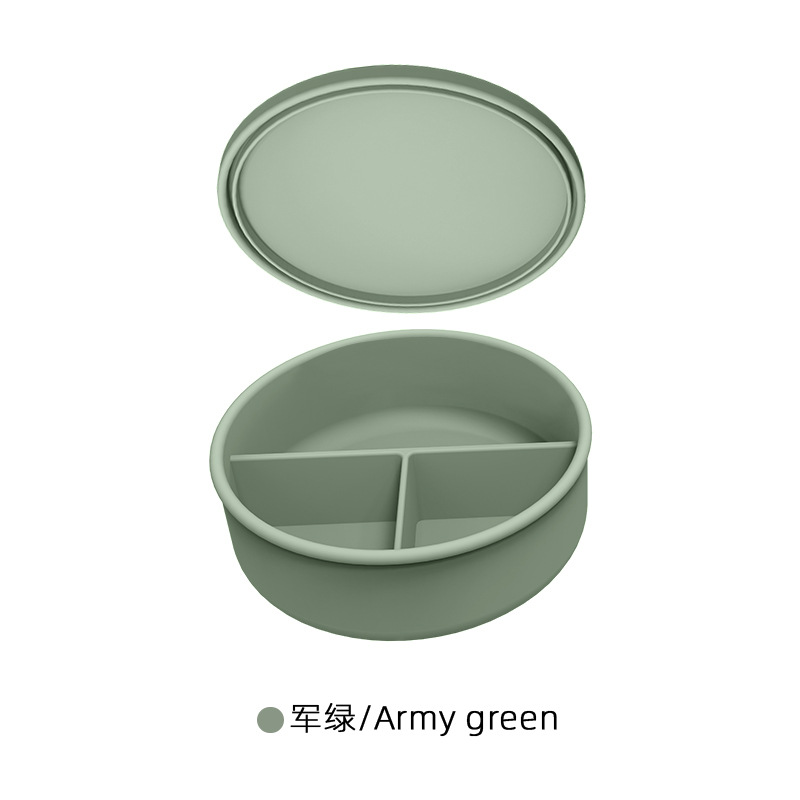 Fiambrera de silicona redonda con tapa de tres puntos, caja de conservación de alimentos, caja de almuerzo con calefacción en horno microondas, caja de almuerzo de silicona