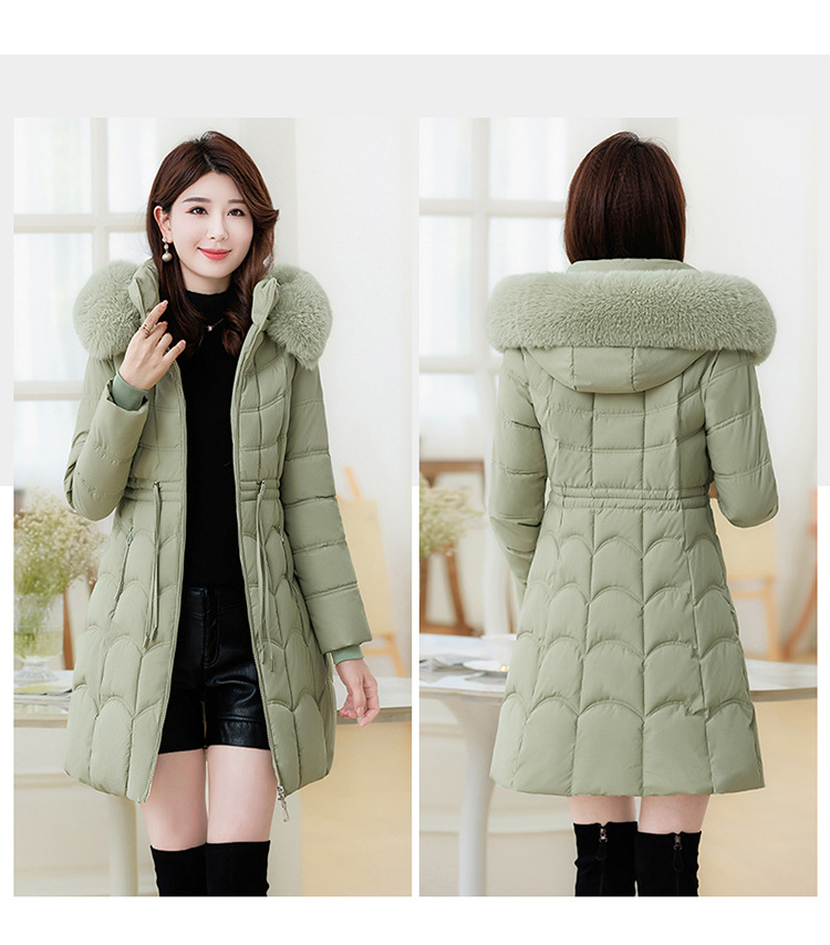 Women's Mid-length Down Jacket With Fur Collar Slim Fit Winter Coat_voghion.com