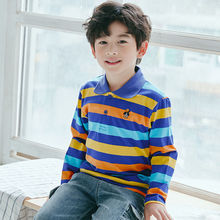 秋春装男童粗条纹纯棉长袖T恤衫立领POLO儿童纯棉 polokids弹力