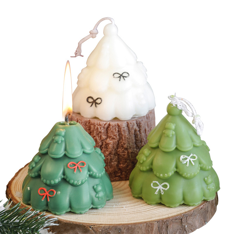 Ins手描きちょう結びクリスマスツリー形キャンドルクリスマス雰囲気感アロマプレゼントクリスマスツリーキャンドル|undefined