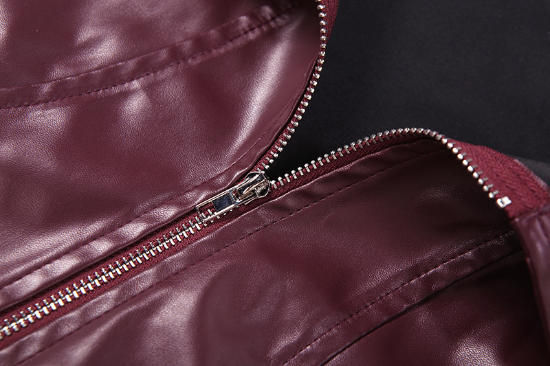 Autumn Winter Collared Zipper Solid Color Casual Poly Urethane Leather Stitching Long Sleeve Coat 19 Autumn Winter Collared Zipper Solid Color Casual Poly Urethane Leather Stitching Long Sleeve Coat