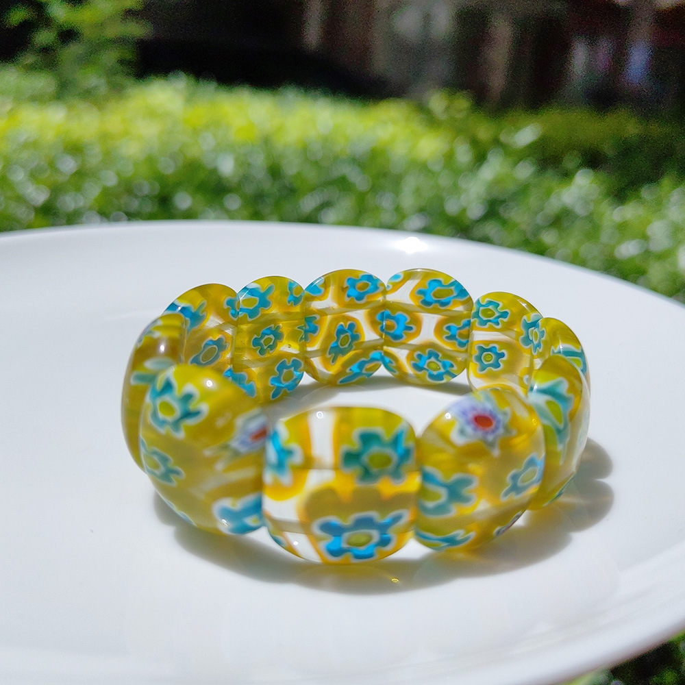 50g Weight Stretch Adjustable Clasp Closure Type Bracelets Classification glass Chain Material 1 Piece Quantity Daily Occasion glass Material Round, Flower Pattern All Seasons Season Women's Gender Handmade Design Pastoral Style Pastoral Round Flower Glass Stretch Adjustable Beaded Bracelets Wholesale 34