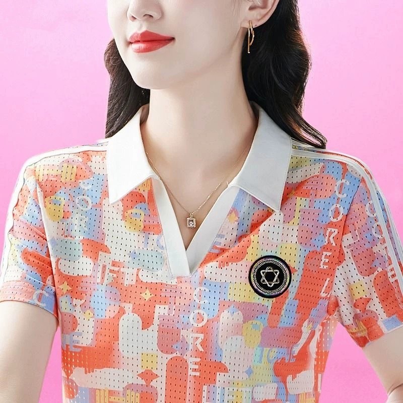 Летняя футболка из ледяного шелка, быстросохнущая, с коротким рукавом, поло, больших размеров, свободного кроя, с V-образным вырезом, спортивная, полурукав, новинка лета 2025 года.