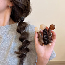 咖色泡泡辫编发神器头绳女扎头发电话线发圈气质马尾发绳皮筋发饰