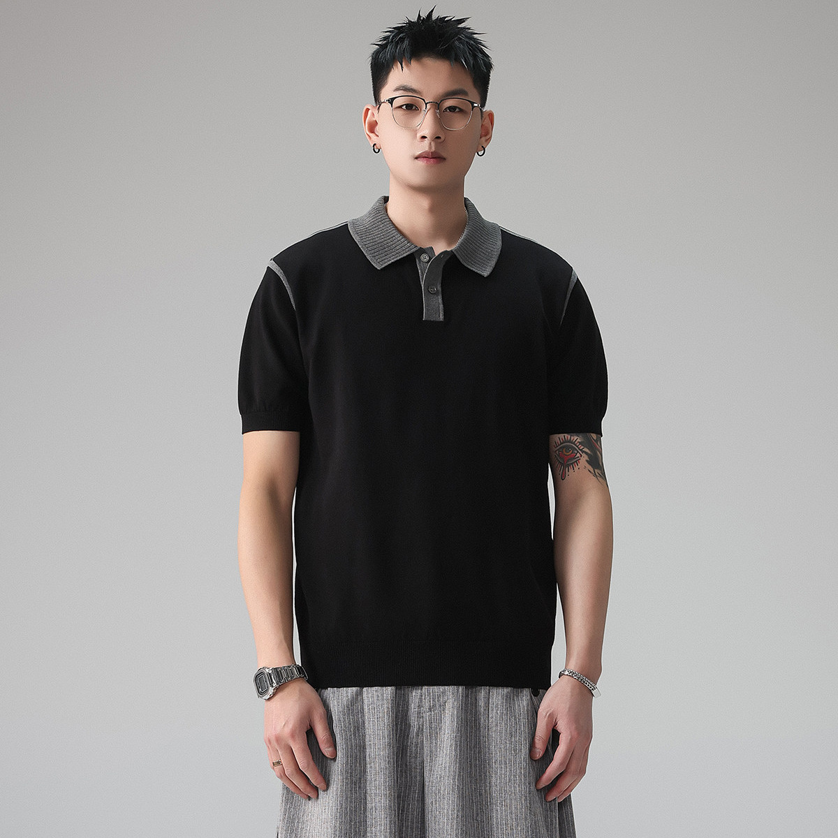 Polo camiseta de punto camiseta de manga corta camiseta de hombre paul línea tridimensional viejo qianfeng verano fábrica transfronteriza al por mayor