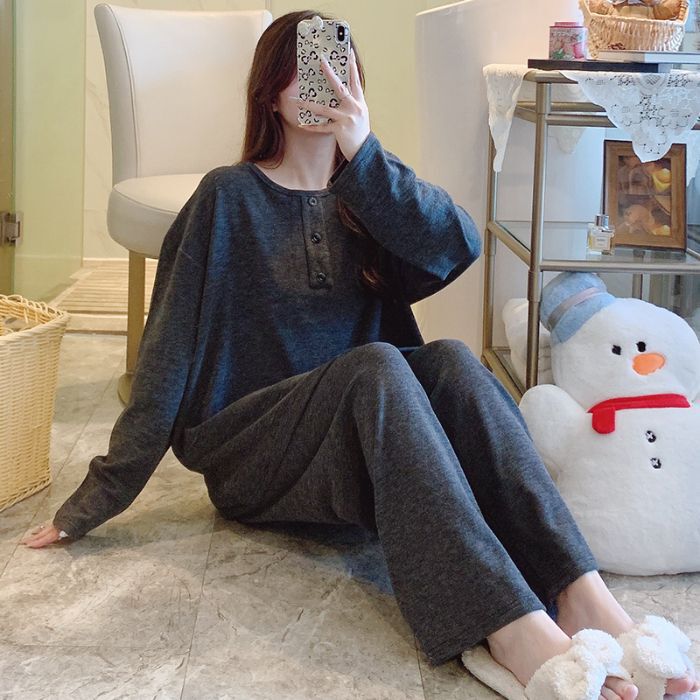 胖mm睡衣女秋冬季新款绵羊绒长袖套装简约风加肥大码家居服可外穿|undefined