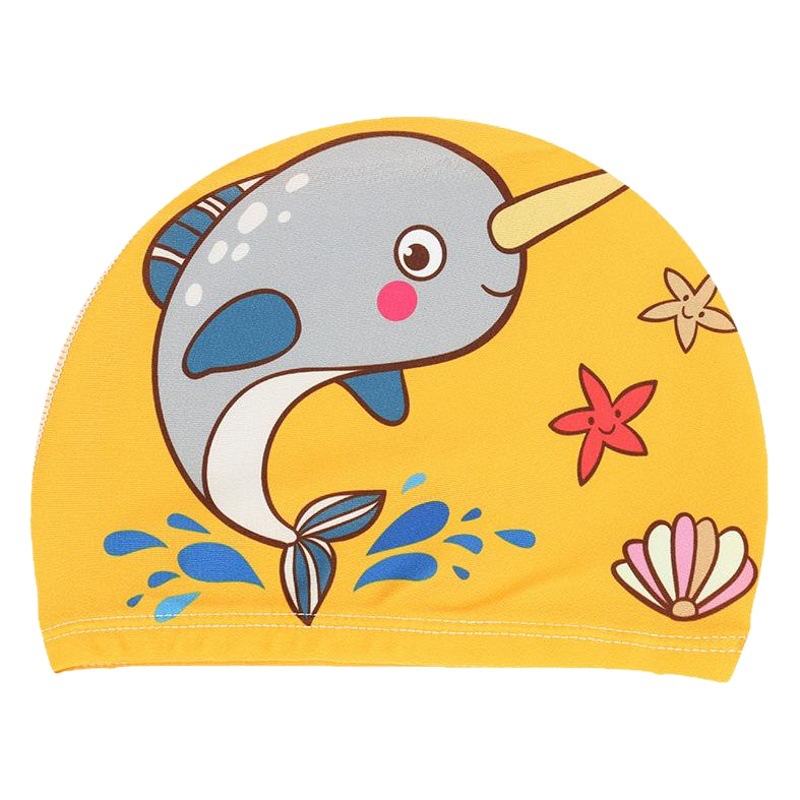 Gorro de natación de tela para niños unisex impermeable no-Ajuste cómodo protección del oído lindo dibujos animados moda impreso gorra de natación al por mayor
