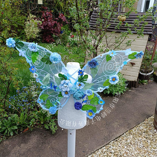 Blue Flower Butterfly Wings Children's Festival Party Flower Fairy Performance Dress up Props