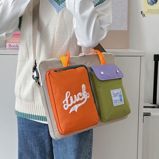 Cross-Border New Large-Capacity Dopamine Color Matching Crossbody Bag, Versatile and Lightweight Dual-Purpose Computer Bag, Lightweight Tablet Bag