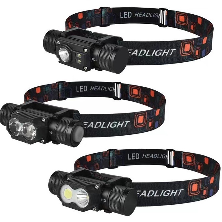 国境を越えた新型LEDヘッドライトType-C充電屋外で走ることは、赤い警告の強いヘッドライトを取り外すことができる|undefined