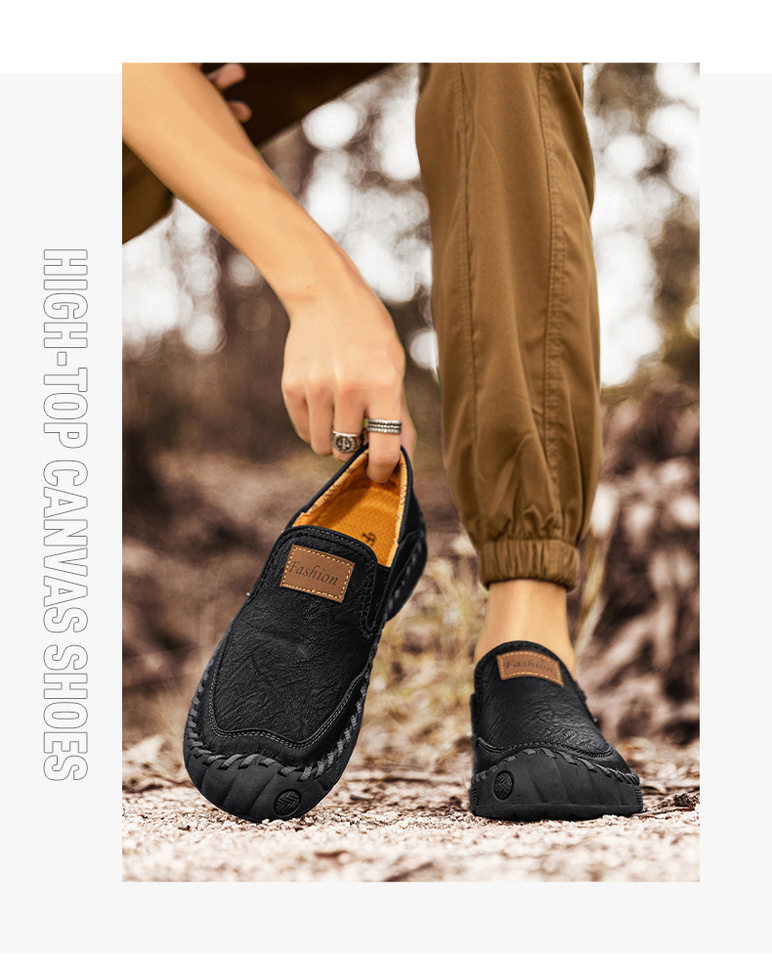 Giày lười nam da PU cỡ lớn khâu tay, đế bằng, mũi tròn, phong cách thời trang — 92015 kaki, 92015 màu vàng nâu, 92015 màu đen chi tiết 11