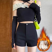 黑色西装短裤女秋冬加绒外穿高腰显瘦弹力a字下半身失踪打底靴裤