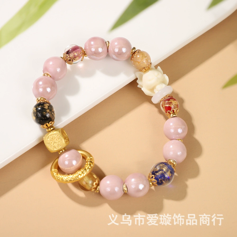 Китайский браслет из серого стекла Bejing Yonghe Xiang Jixiang, большого лакированного бисера Цзяо Фенцзю, фарфоровая розовая лента, ферогаванец, транспортировка керамический резной браслет