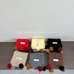 ins彩色小球韩版儿童围巾男女宝宝 秋冬保暖纯色针织防寒护脖围脖