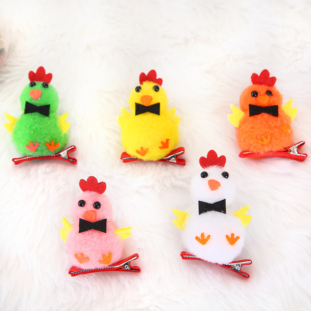Nuevos clipes de pelo de pollo de peluche de Pascua decoración de la fiesta infantil de pollo tocado lindo clip de boca de gallina de color image 6