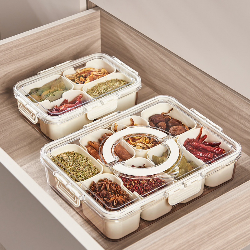 Japanese-Style Household Fresh-Keeping Box, Kitchen Portable Divided Transparent Seasoning Box, Sealed Fresh-Keeping Refrigerator Storage Box
