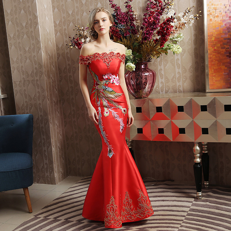Vestido de noche estilo sirena con encaje, sin hombros, elegante y estilizador, para comercio exterior europeo y americano, Amazon, AliExpress, Wish.
