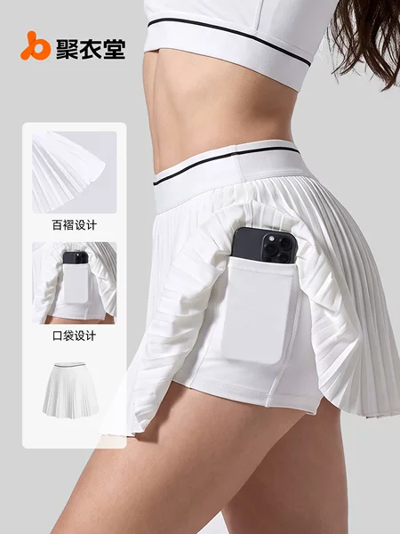 Juyitang New Cross-Border Sports Pleated Skirt High-Waisted Running Fitness Breathable Anti-Exposure Tennis Skirt with Pockets for Women