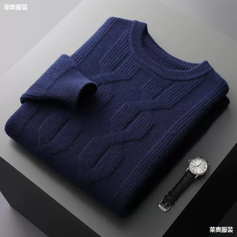 100 шерстяные свитера мужские с круглым вырезом жаккарда осень-зима новые толстые свободные деловые повседневные вязаные рубашки с длинными рукавами