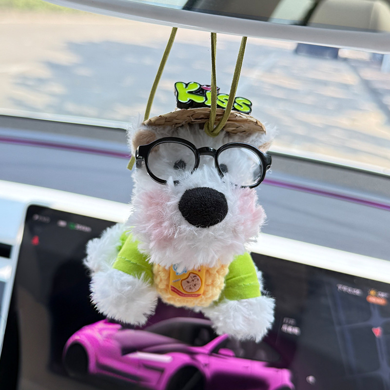 Adorable West Highland coches pegatados cachorro amor peluche coche colgante muñeca regalo de cumpleaños mujer