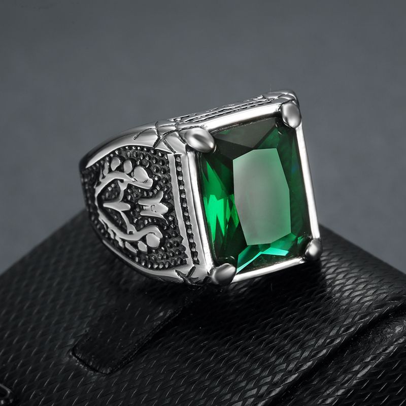 Retro Flower Stainless Steel Inlay Zircon Rings 1 Piece