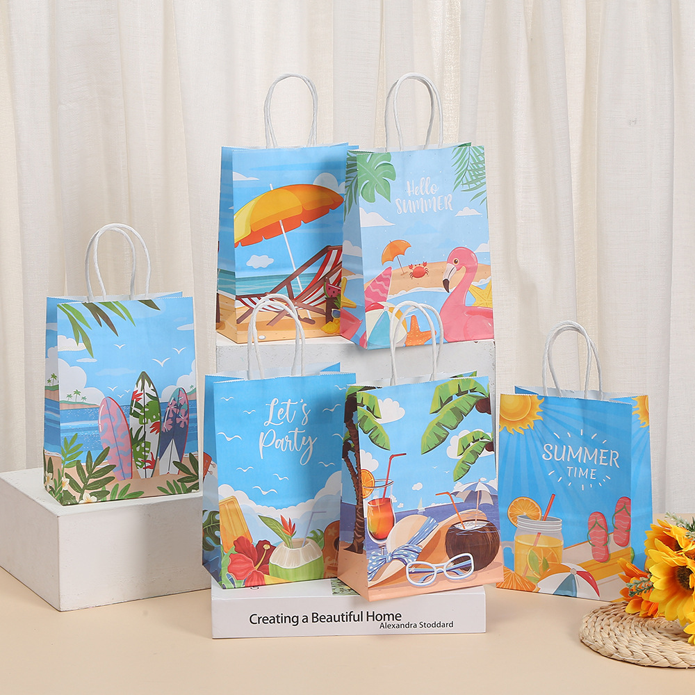 牛皮纸手提袋夏日缤纷系列礼品袋 商场购物手提袋 衣服礼物包装袋