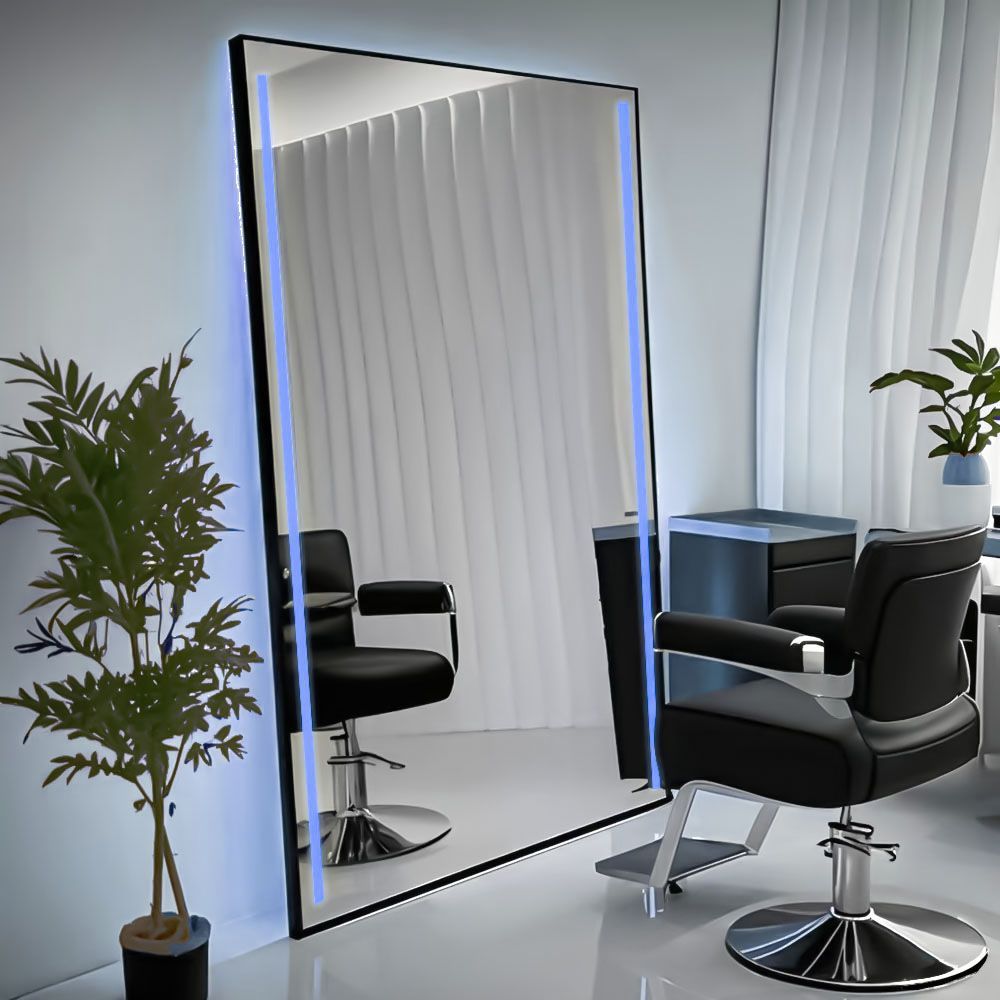 Barbería espejo salón especial de corte de pelo piso salón de espejo mesa de aleación de aluminio simple y doble cara con lámpara espejo barbería