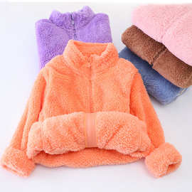 儿童秋冬开衫男童保暖珊瑚绒棉服亲子童装卫衣女童摇粒绒外套冬季