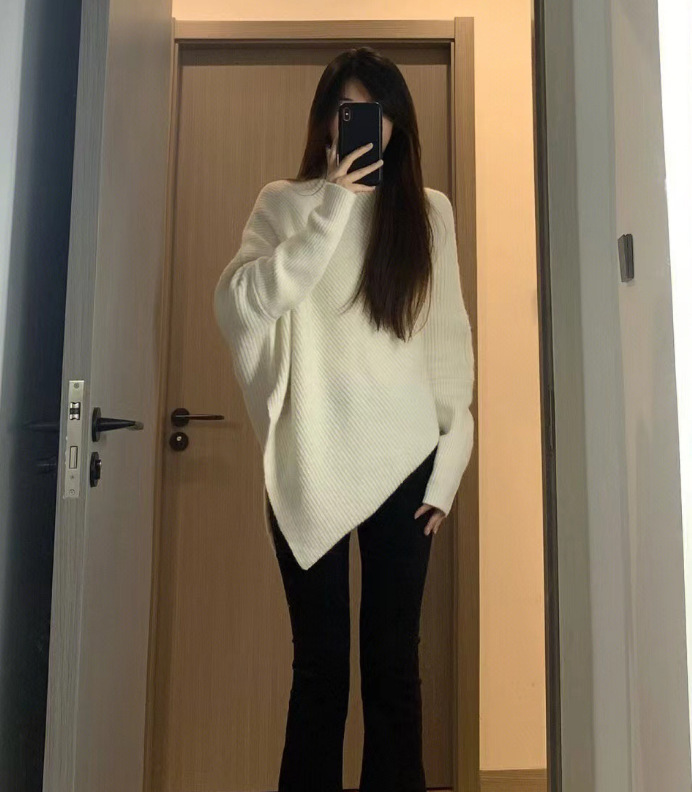 Suéter suave de punto irregular de cuello alto estilo coreano para mujer, novedad de primavera 2024, estilo holgado y relajado