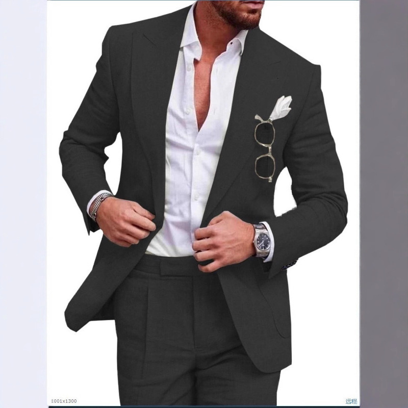 Amazon Aliexpress Foreign Trade Linen Business Casual Suit Men's Suit Groom Wedding Suit Dinner Party